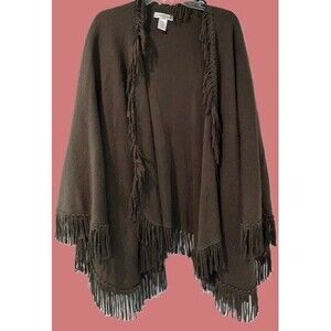 COLDWATER CREEK Fringe Knit Wrap Shawl Sage Green Cape Poncho One Size Brand NEW